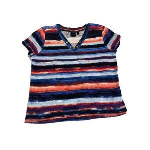 Rafaella Blue White Pink Red Size PM Medium Embellished Gold Metal Chain T-shirt